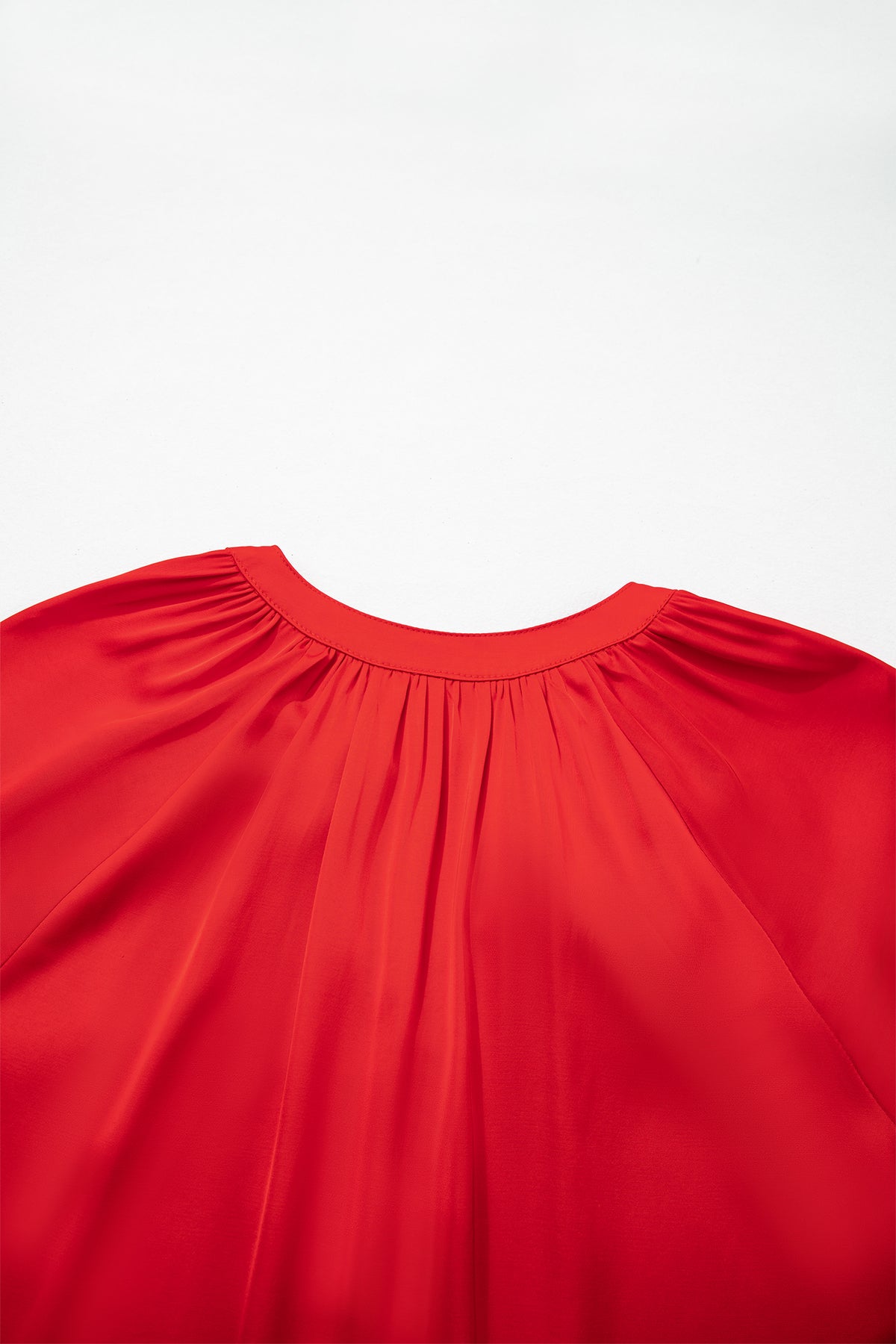 Fiery Red Patchwork Lace V Neck Button Front Shirt