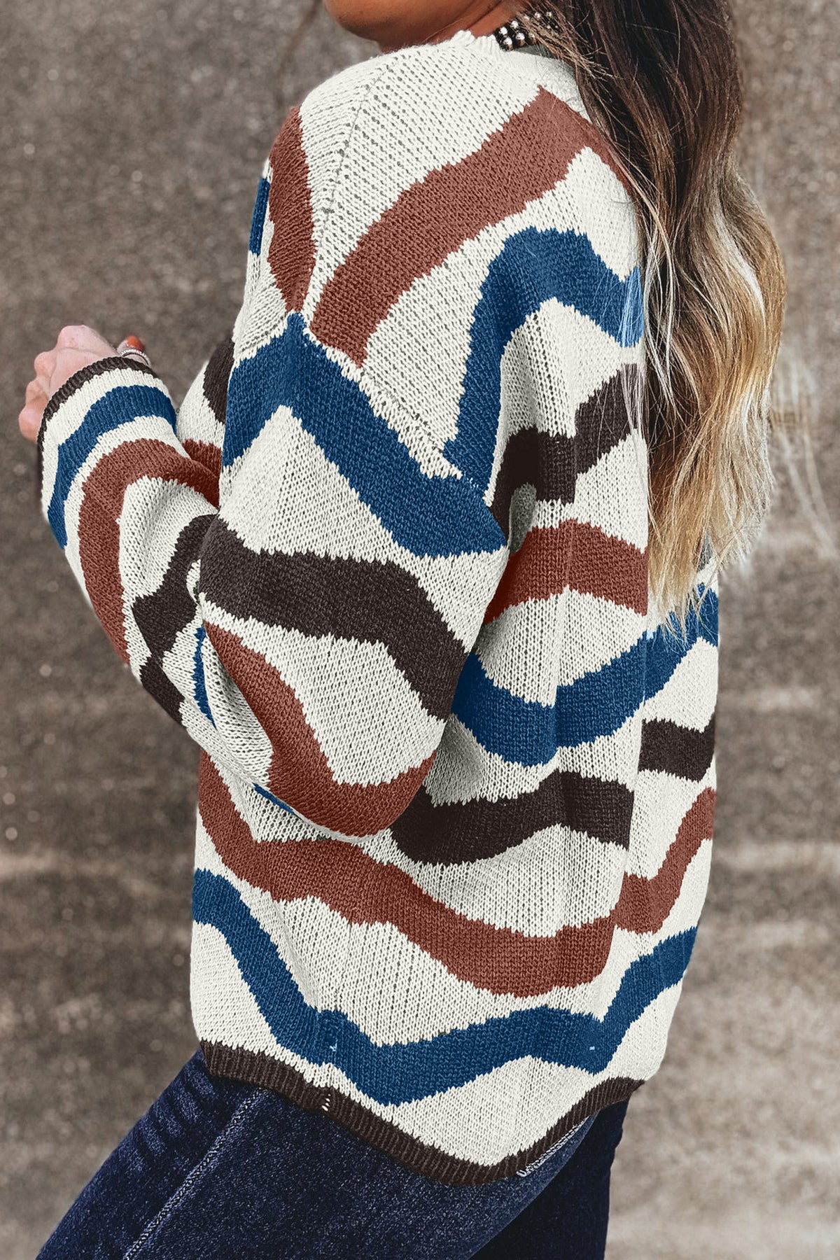Multicolour Retro Wave Print Western Sweater