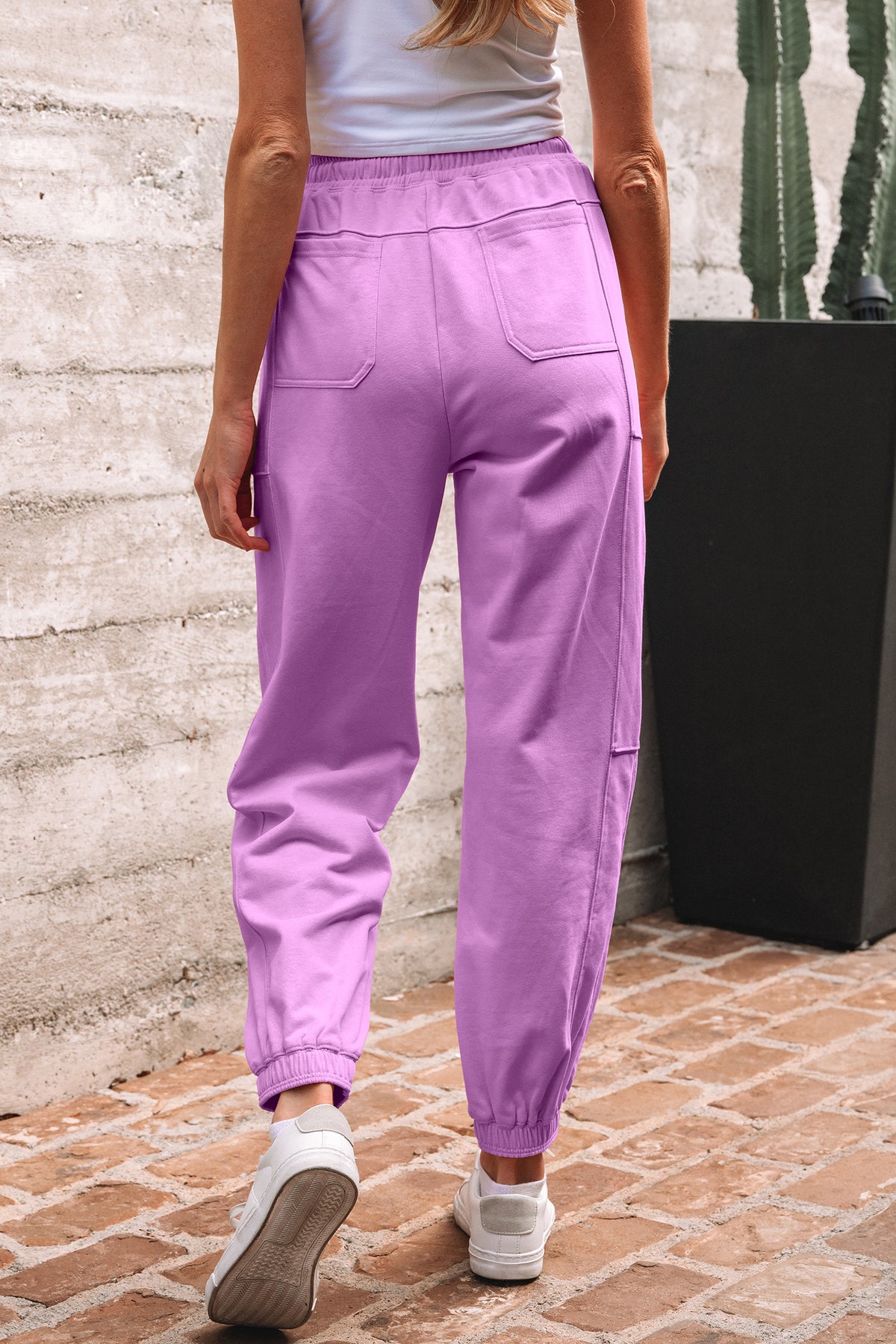 Lilac Drawstring Elastic Waistband Solid Jogger Pants