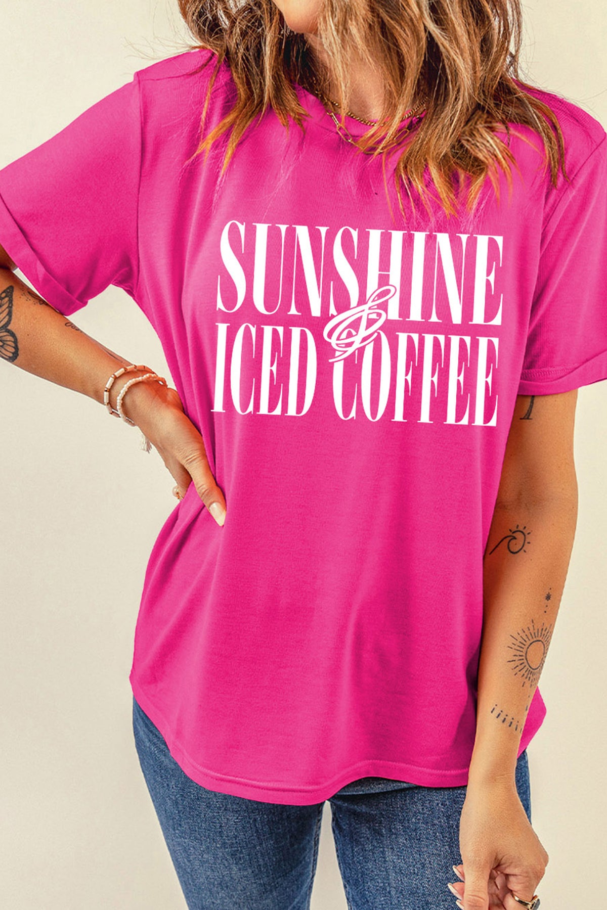 Rose Red SUNSHINE ICED COFFEE Casual Summer T-Shirt