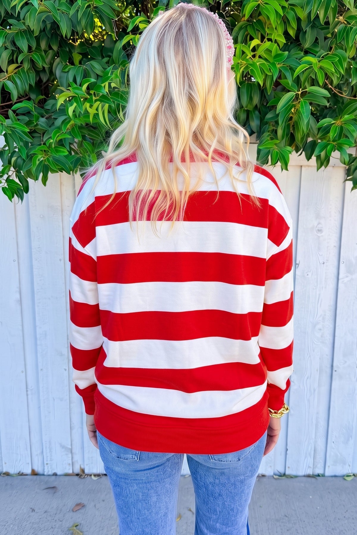 Green Stripe holly jolly Letter Embroidered Sweatshirt