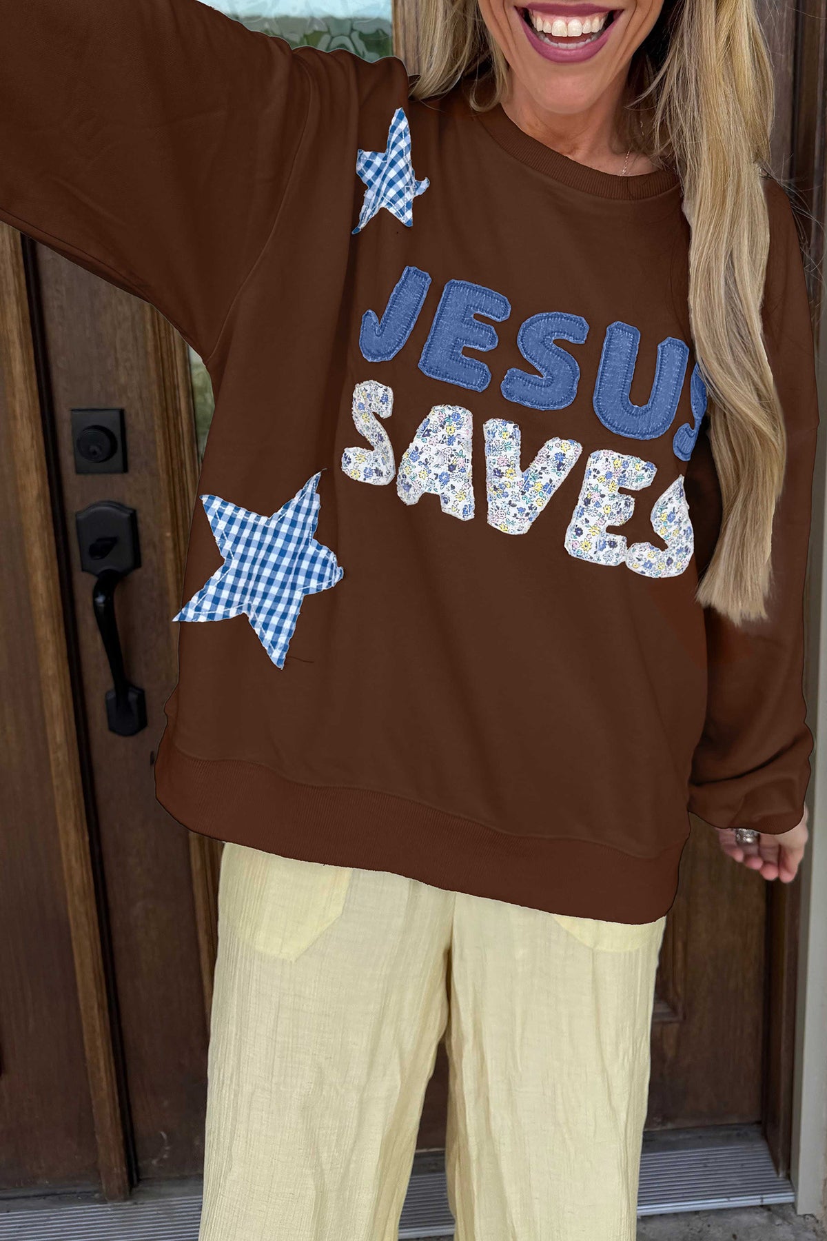 Pink Stars Plaid Unique Floral Letters Sweatshirt