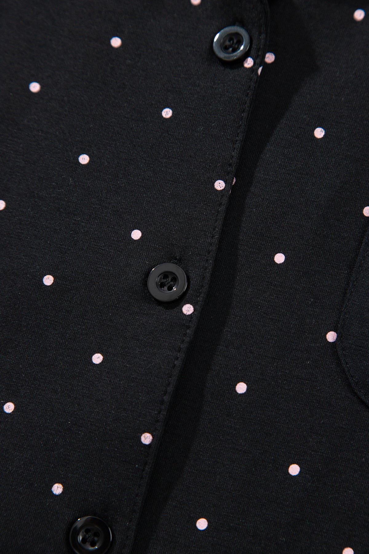 Black Polka Dot Long Sleeve Shirt Lace Detail Pajama Pants Set