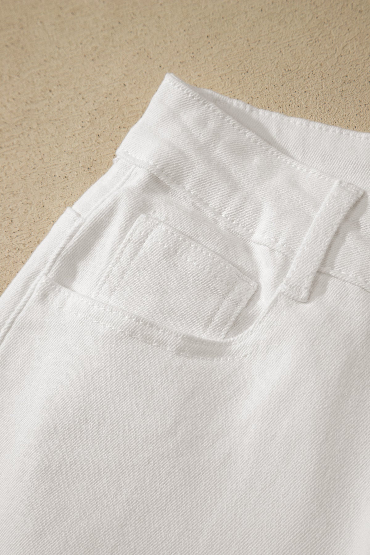 White Solid Rolled Cuffs Denim Bermuda Shorts