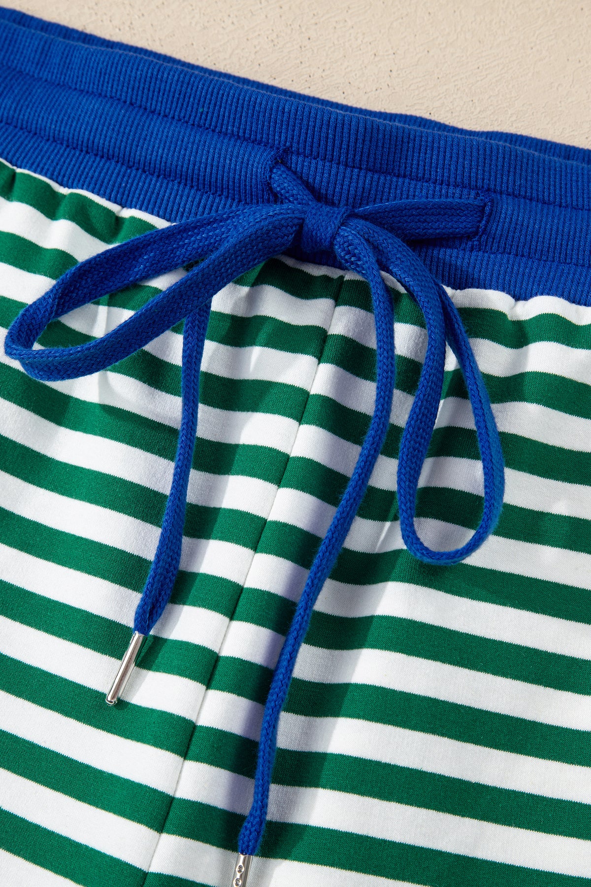 Green Stripe Boxy Tee Drawstring Elastic-Waist Plus Size Shorts Set