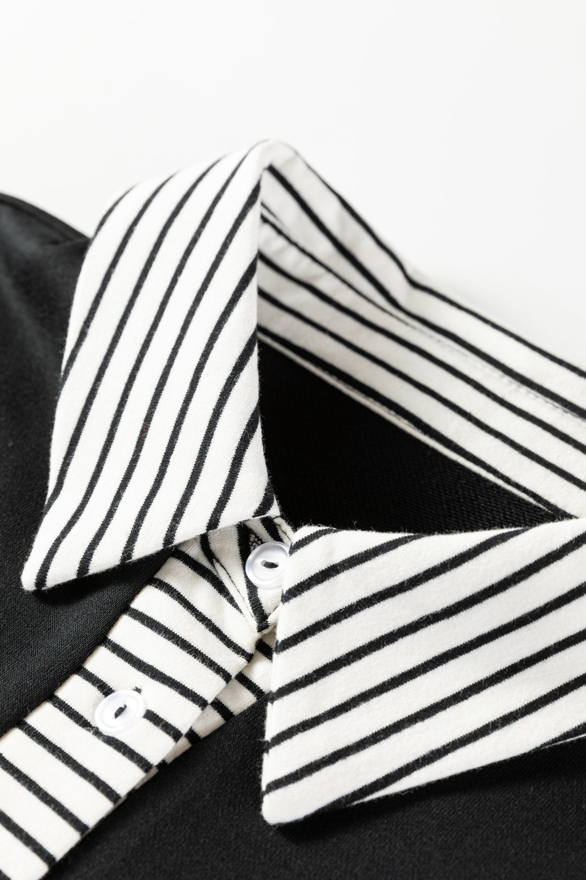 Black Plus Size Striped Cuffs Polo Collar Patchwork Long-Sleeve Ruffle Hem Dress