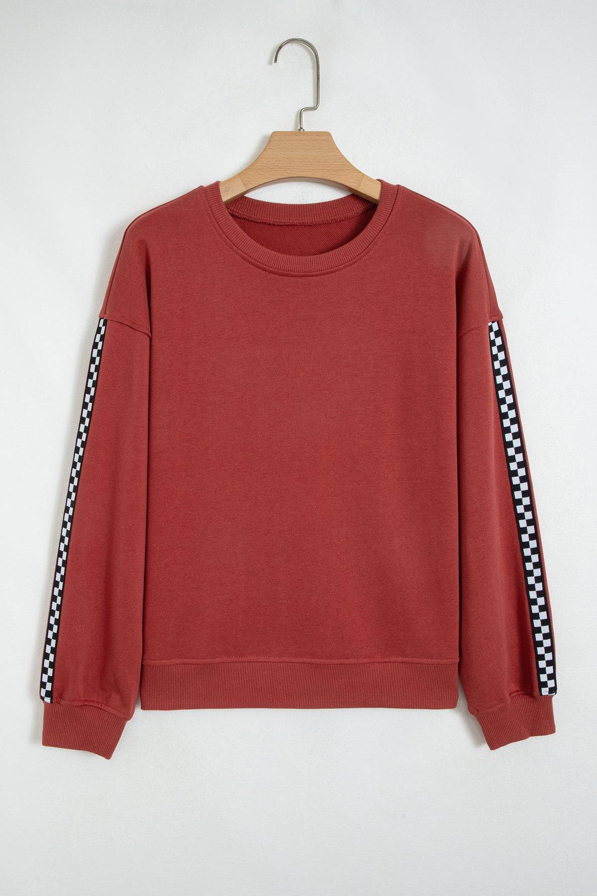 Mineral Red Checkered Trim Long Sleeve Shift Sweatshirt