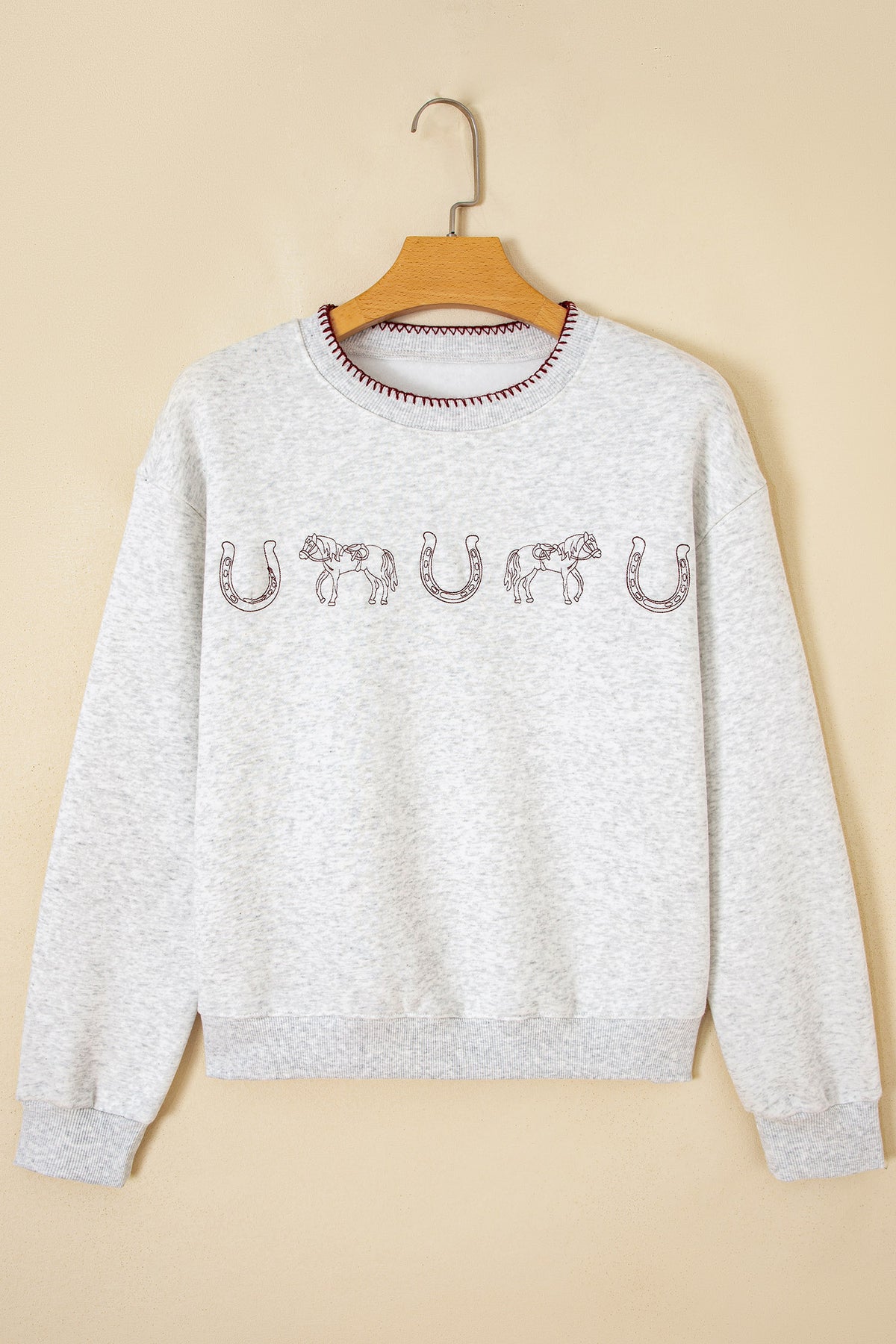 Light Grey Western Print Embroidered Sweatshirt
