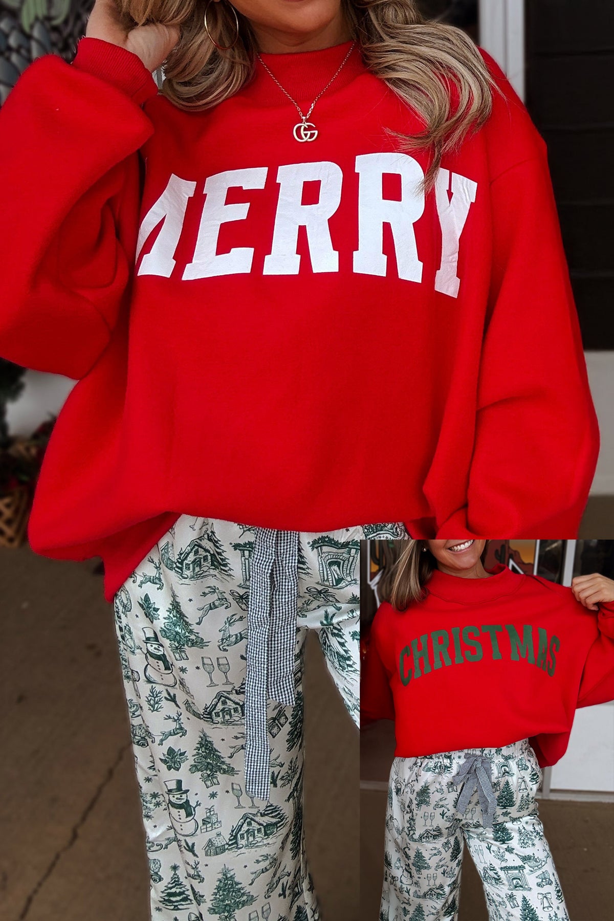 Fiery Red MERRY CHRISTMAS Reversible Print Mock Neck Sweatshirt