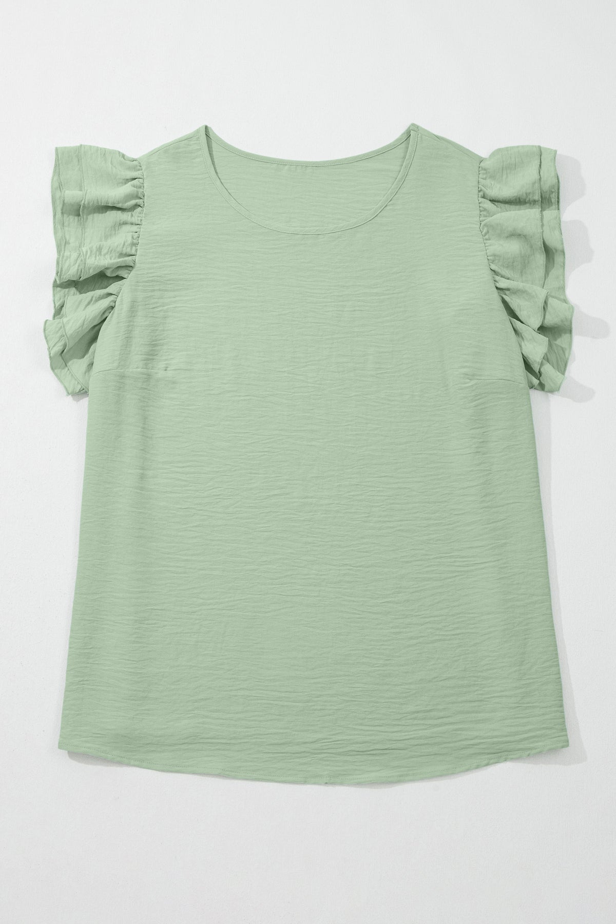 Clearly Aqua Plus Size Crew Neck Ruffle Sleeve Top