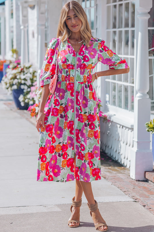 Rose Floral V-Neck Dress