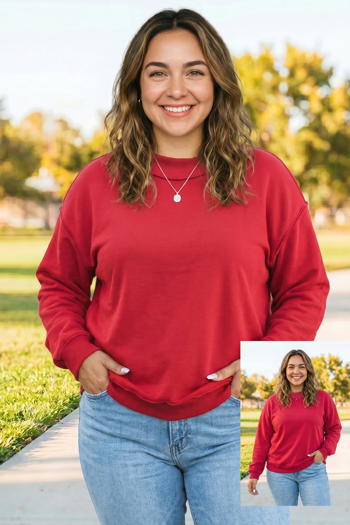 Bright Pink Exposed Seam Detail Reversible Double Wear Plus Size Sweatshirt