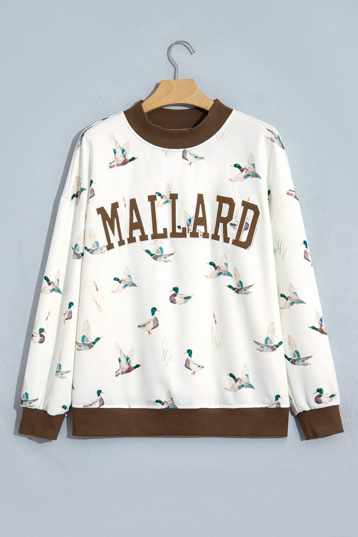 Beige Western Mallard Letter Print Sweatshirt