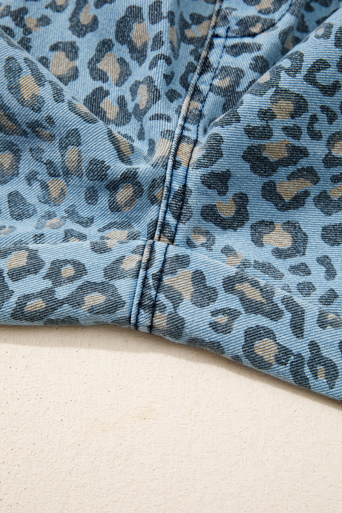 Blue Leopard Print Exposed Seam Wide Leg Drawstring Jeans