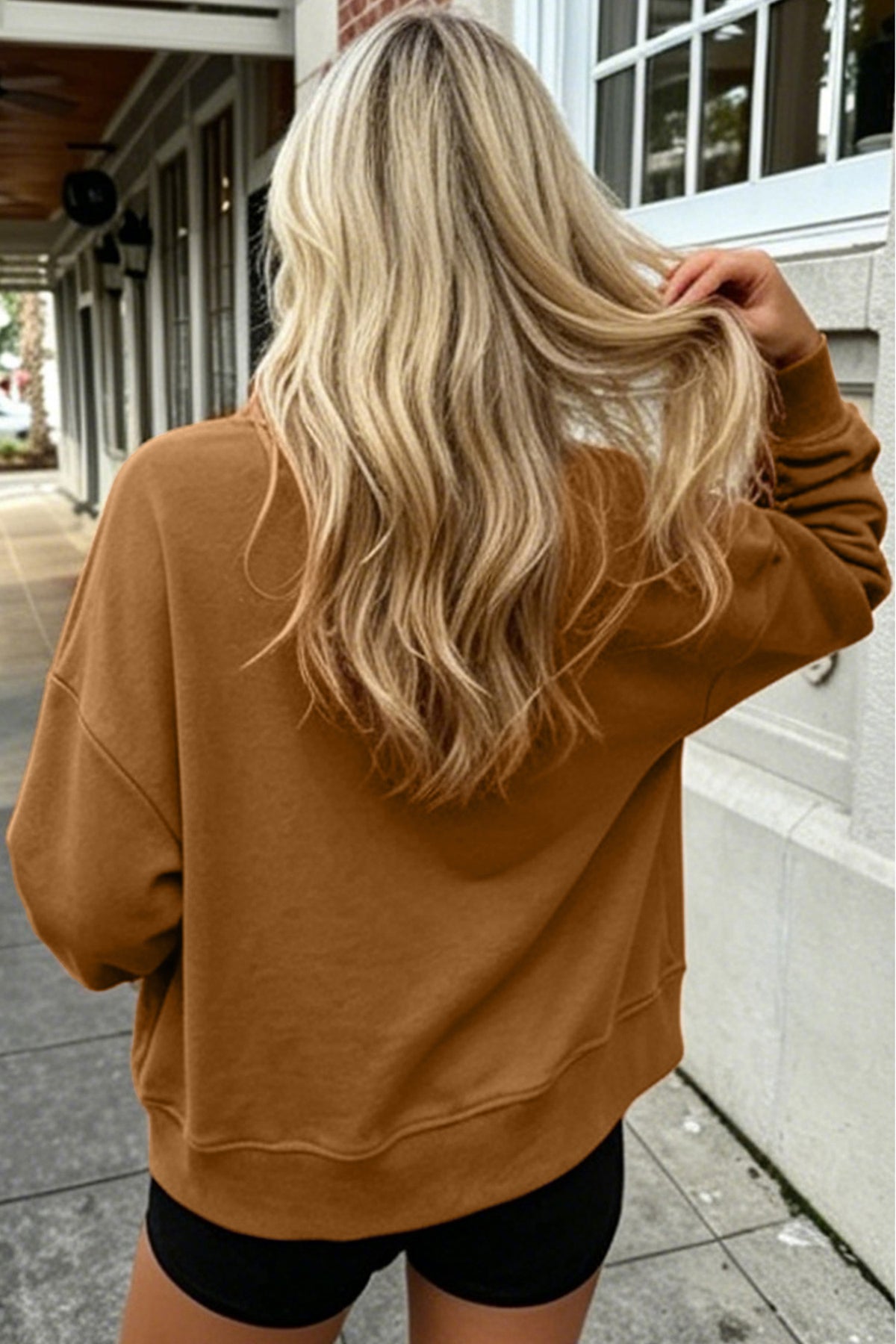 Chestnu COZY Embroidered Stand Neck Shift Sweatshirt