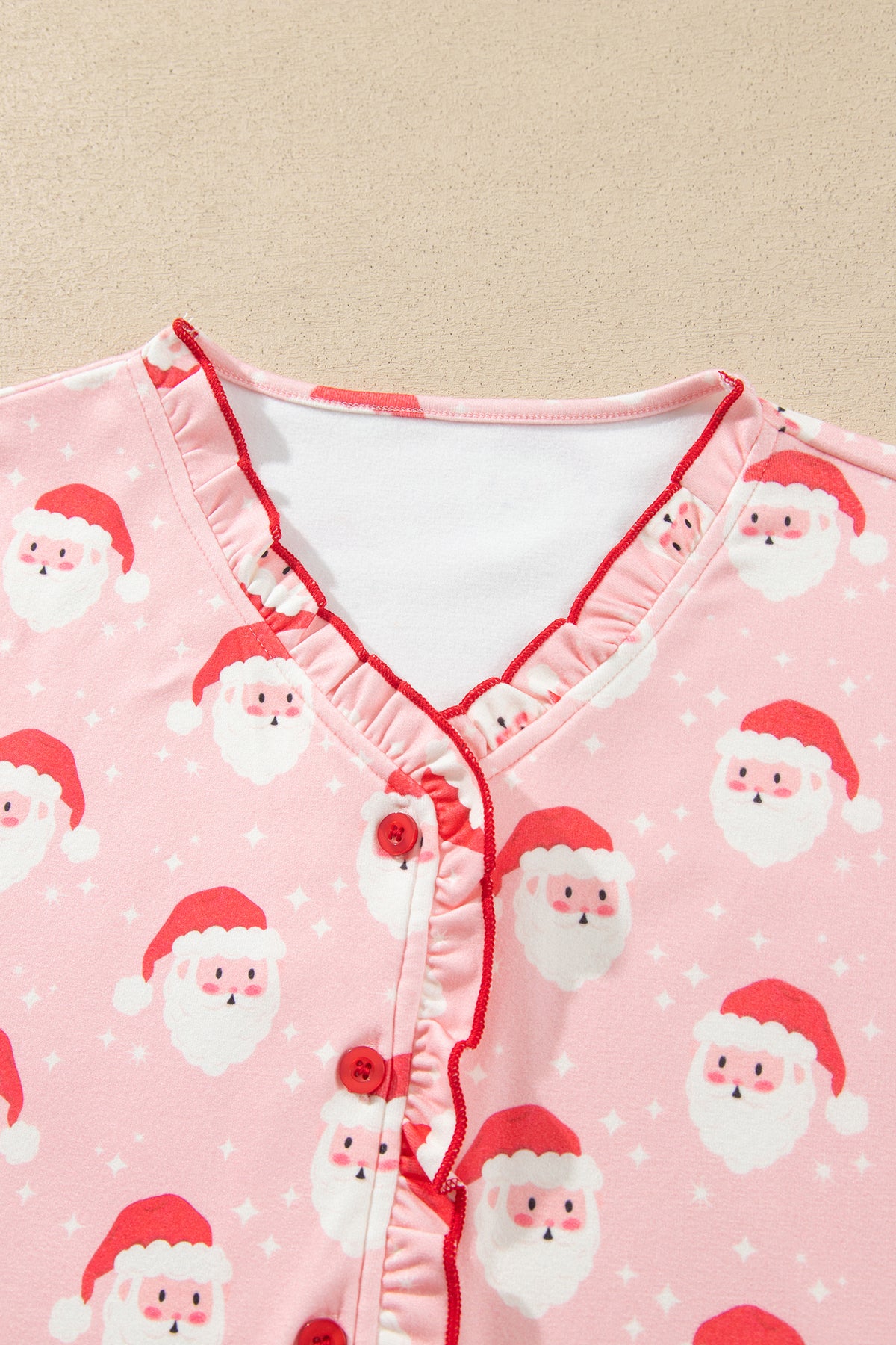 Pink Christmas Santa Print Long Sleeve Top Lounge Pant Set