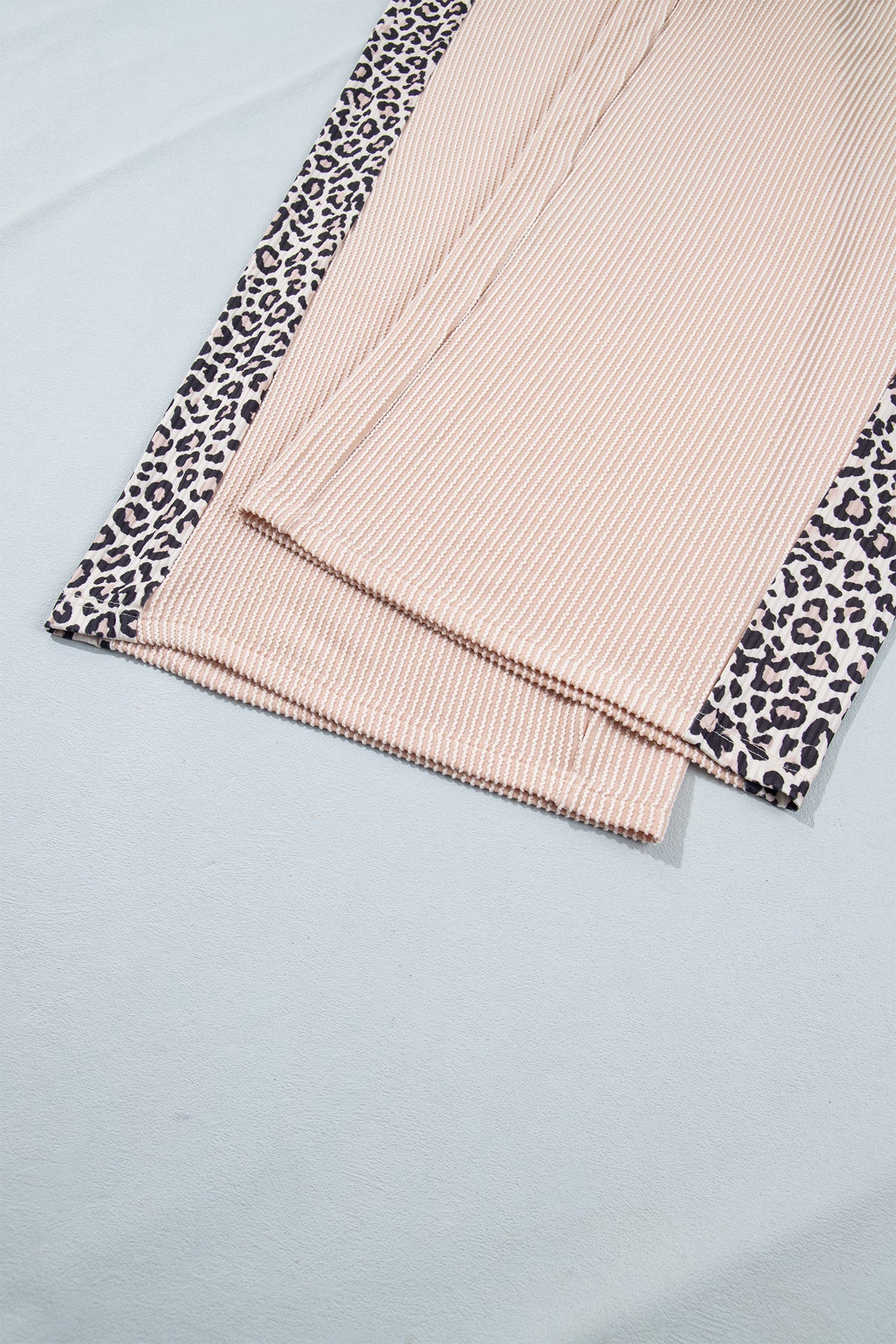 Light French Beige Leopard Print Ribbed Twist Long-Sleeve Top Pants Plus Size Set