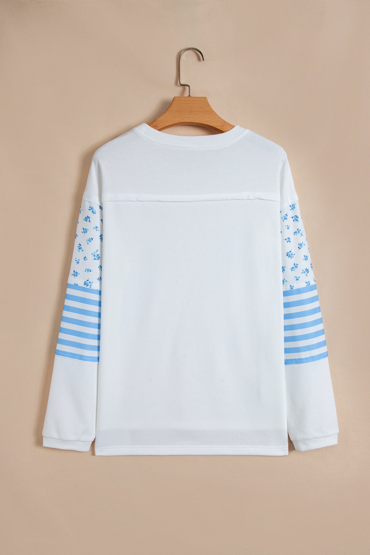 Beige Floral Striped Contrasted Pullover Top