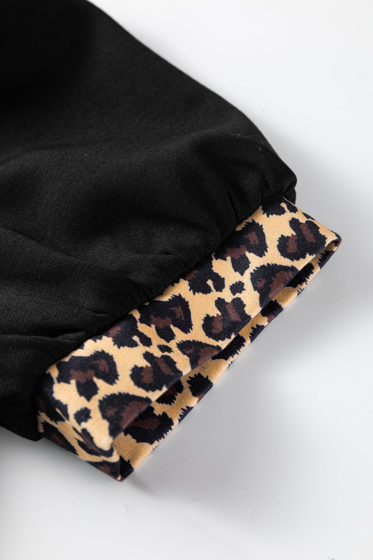Black Leopard Patchwork Zip Short Puff Sleeve Shift Mini Dress