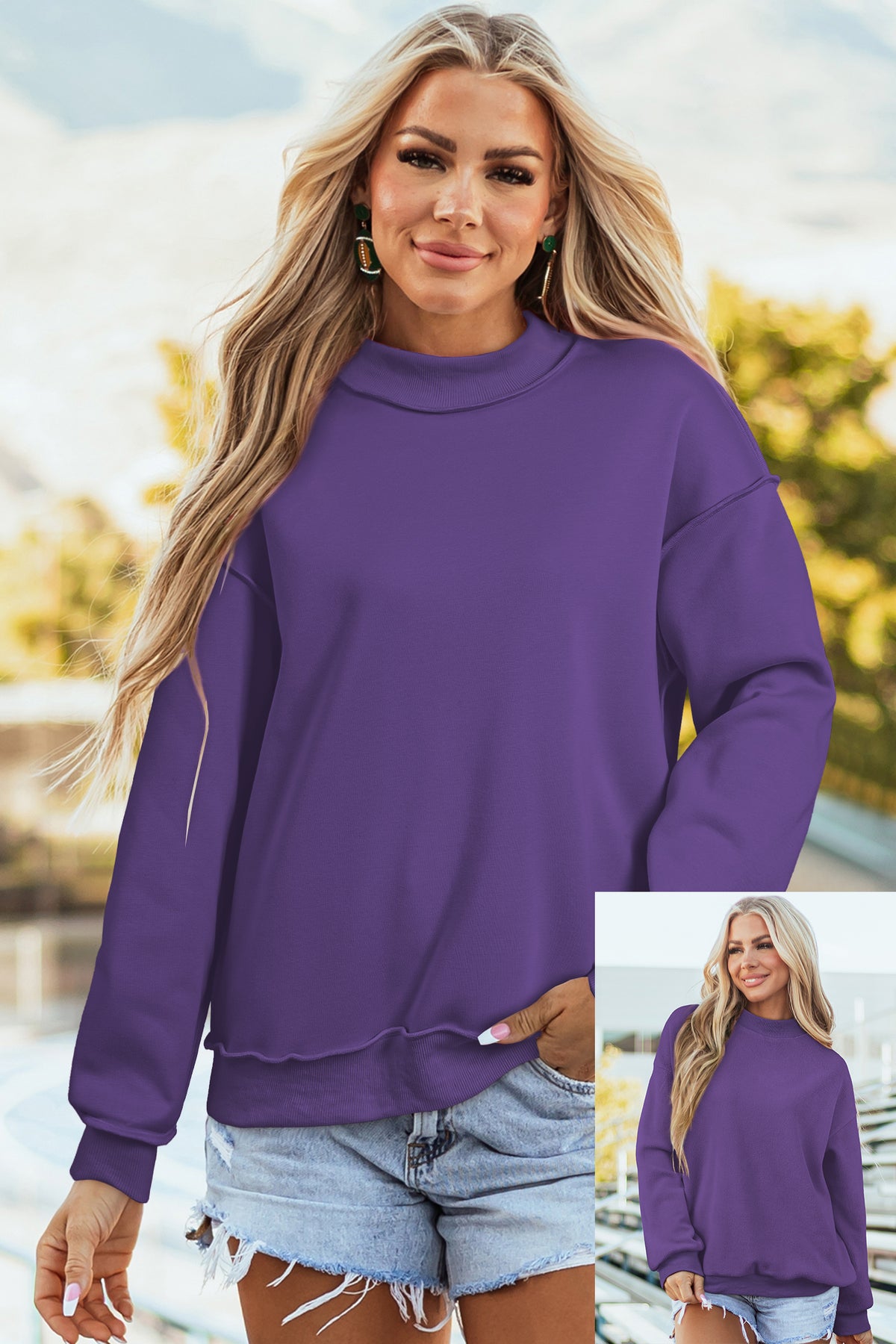 Bluing Oversize Reversible Mock Neck Sweatshirt