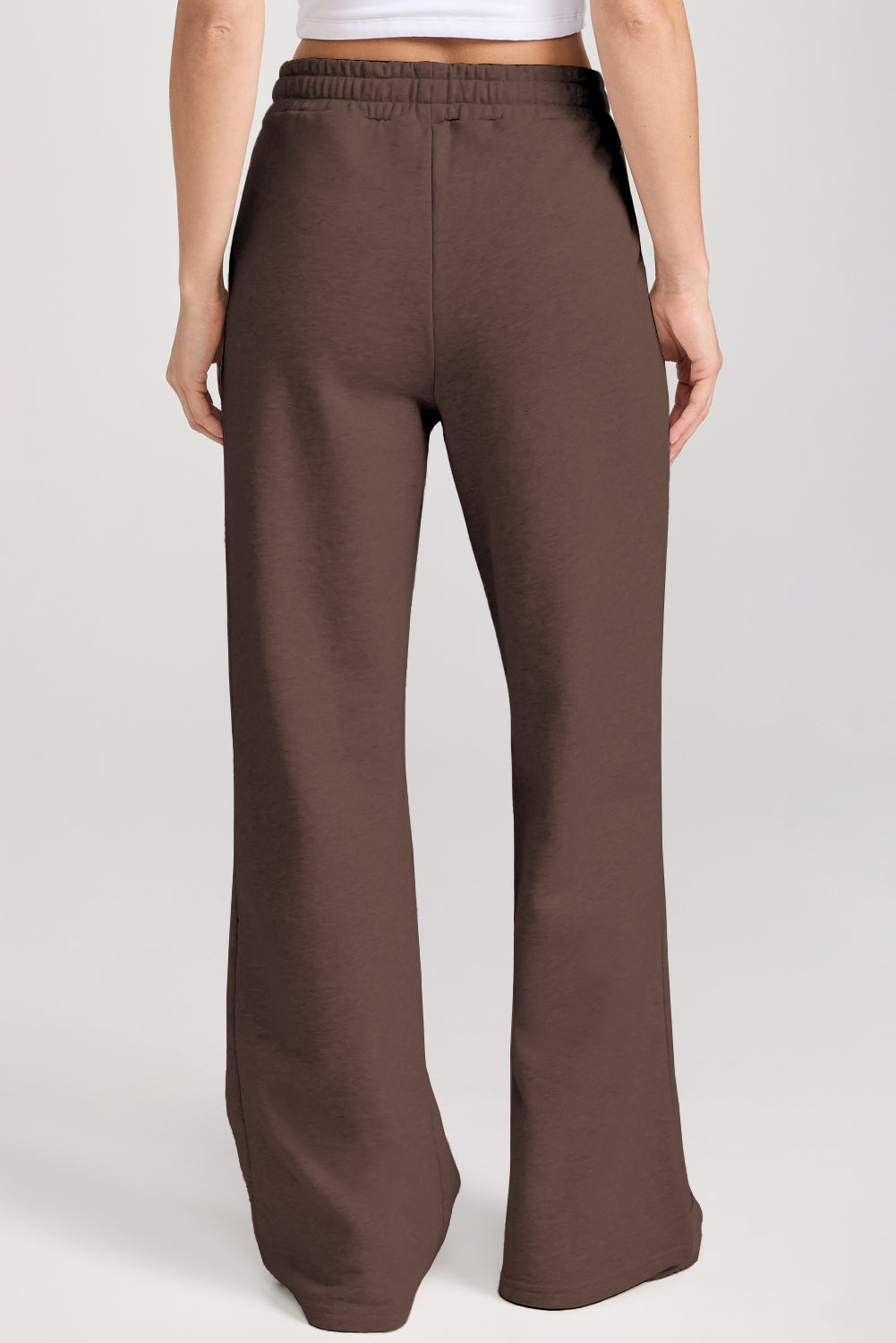 Dark Brown Solid Sweatshirt and High Waist Pants Active Set