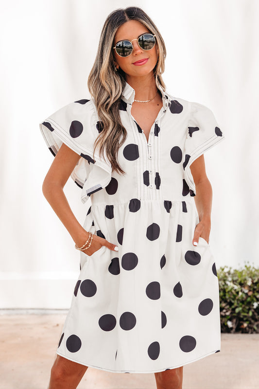 White Polka Dot Ruffle Mini Dress