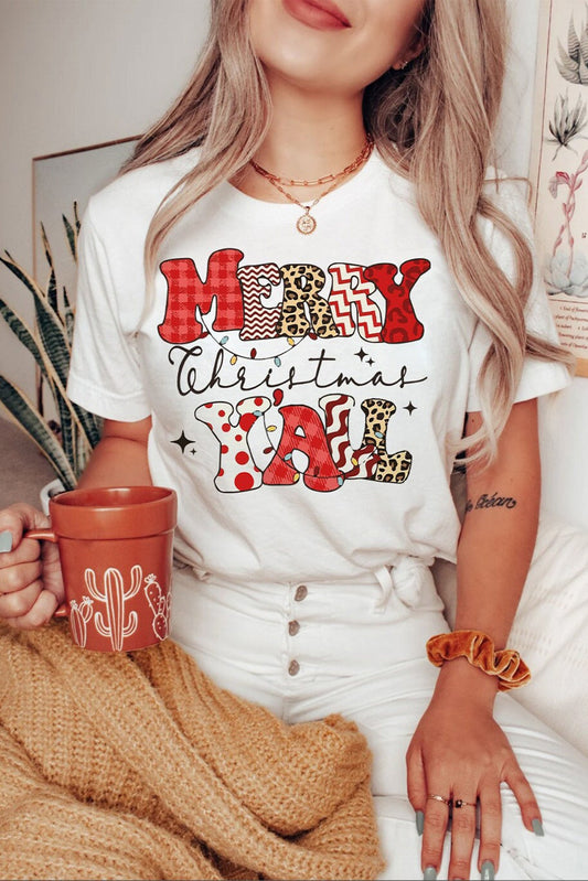 White MERRY Christmas YAll Graphic Crewneck T-Shirt