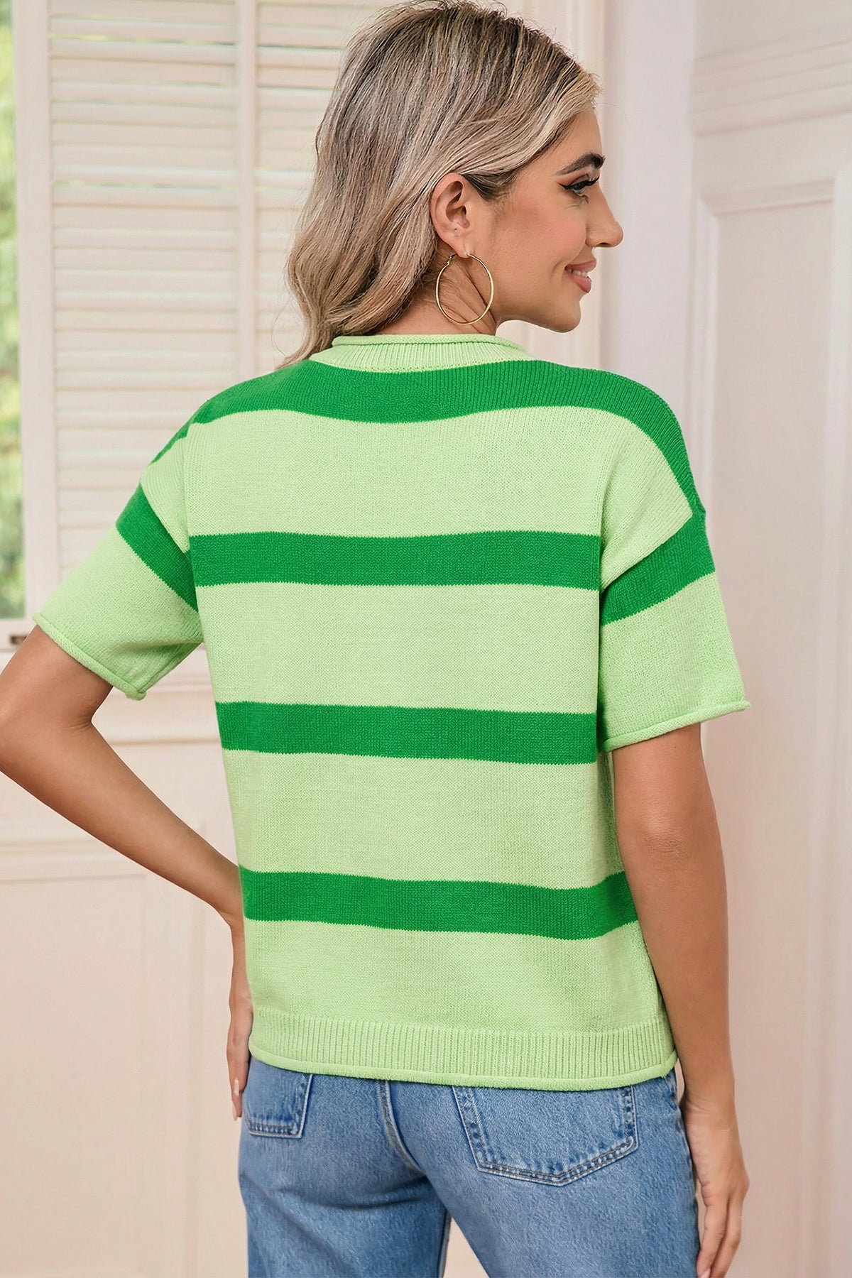 Green Stripe Oh for Lucks Sake St Patricks Day Short Sleeve Sweater