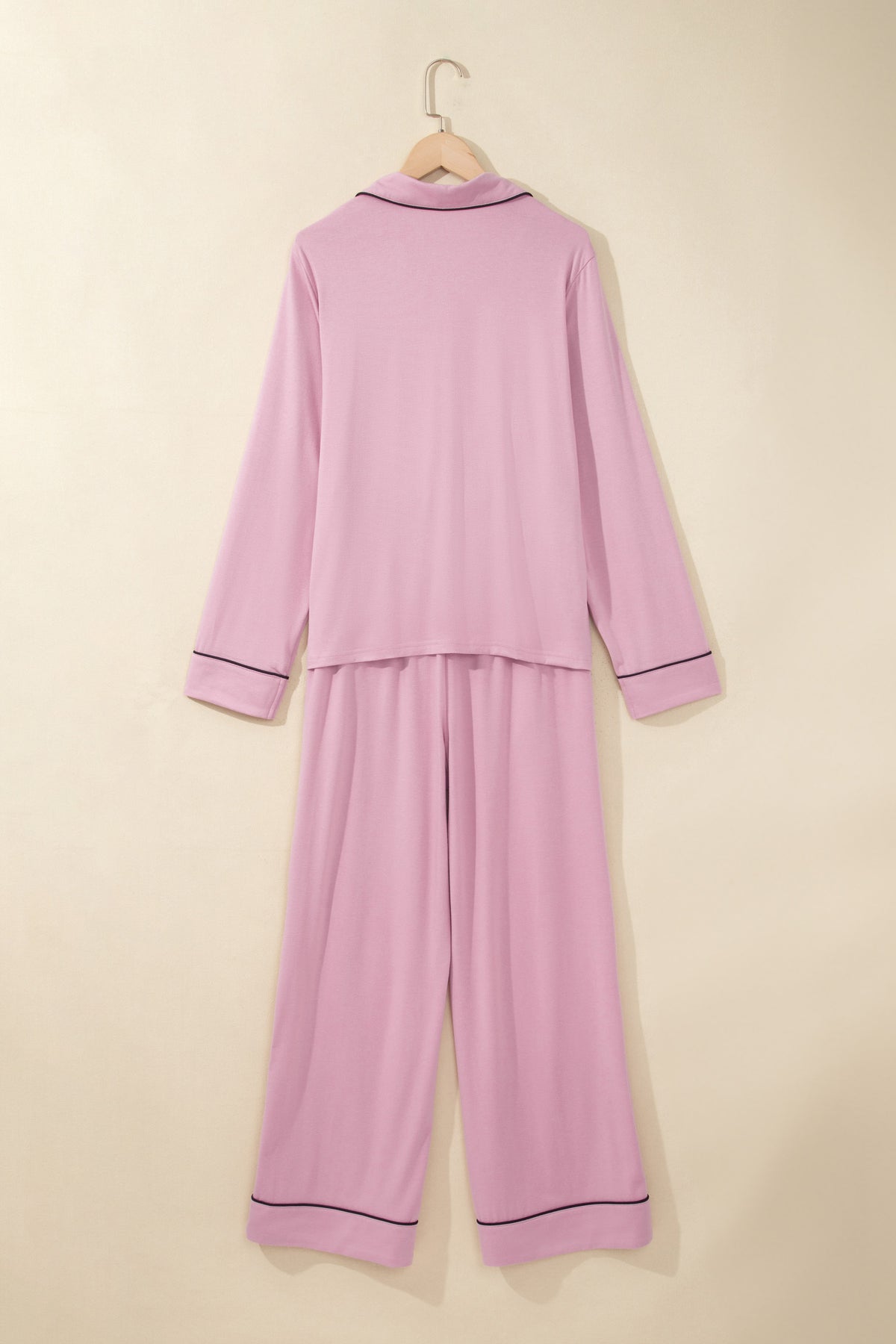 Delicacy Contrast Piping Lapel Button Down Pajama Set