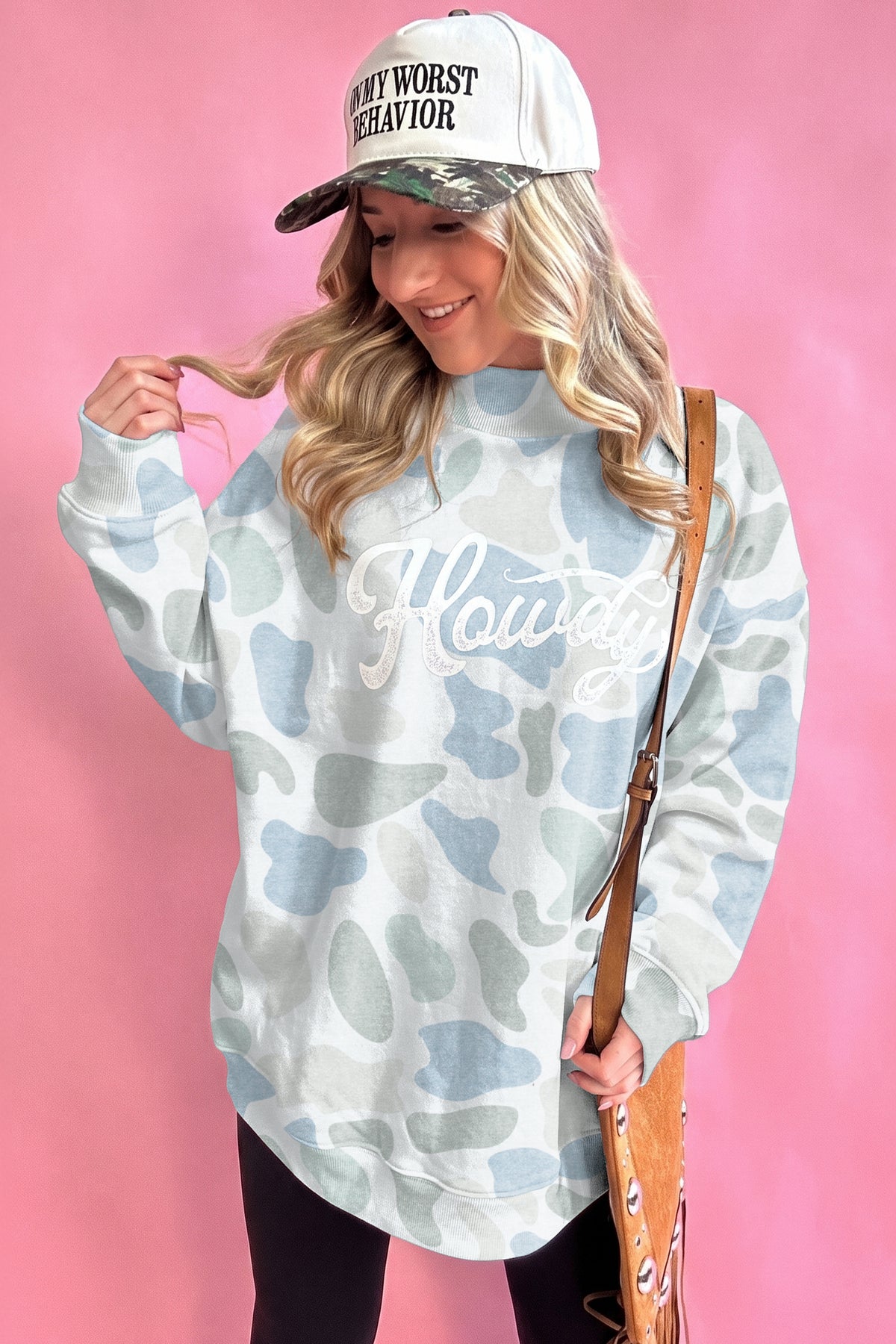 Pink Camo Print Howdy Western Style Sweatshirt
