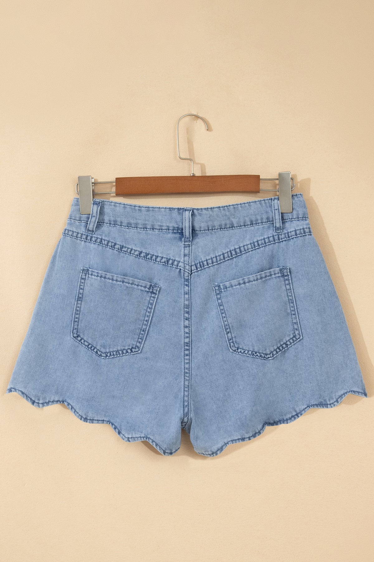 Myosotis Solid Scalloped Trim Casual Denim Shorts