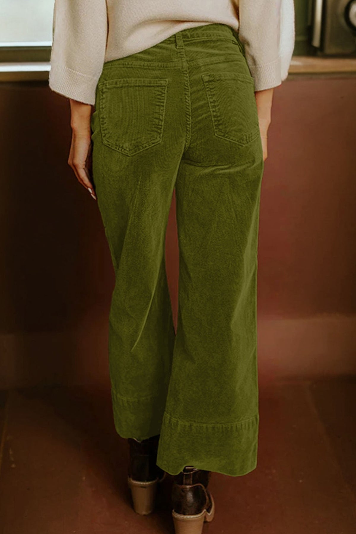 Burgundy Corduroy Solid High Waist Wide Leg Pants
