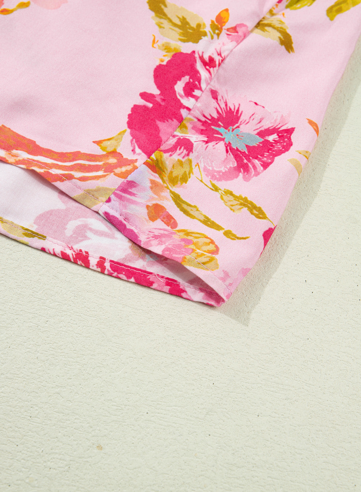 Pink Plus Size Floral Print V-Neck Tie Front Short-Sleeve Tunic Top