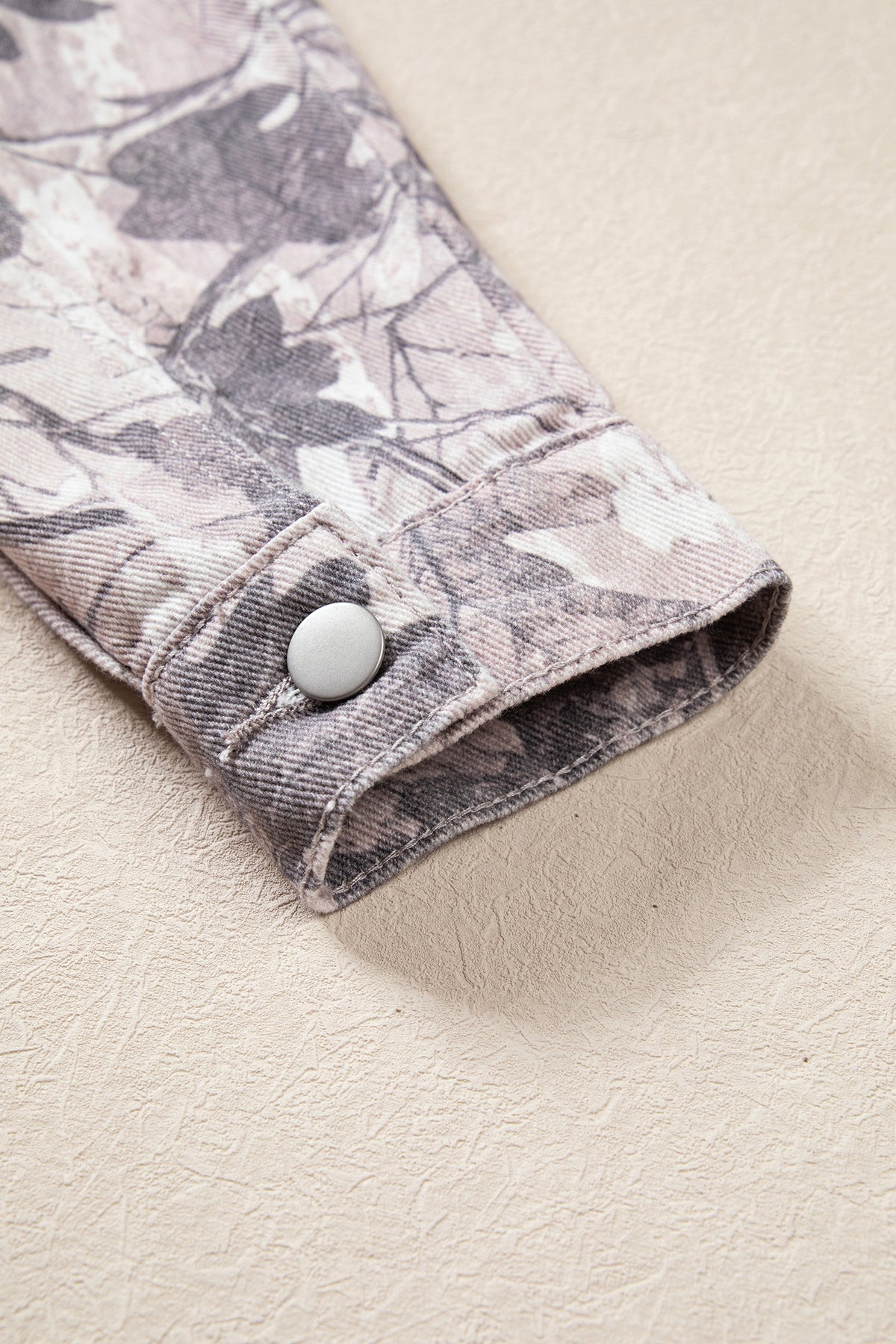 Gray Abstract Camo Print Colorblock Collar Oversized Denim Jacket