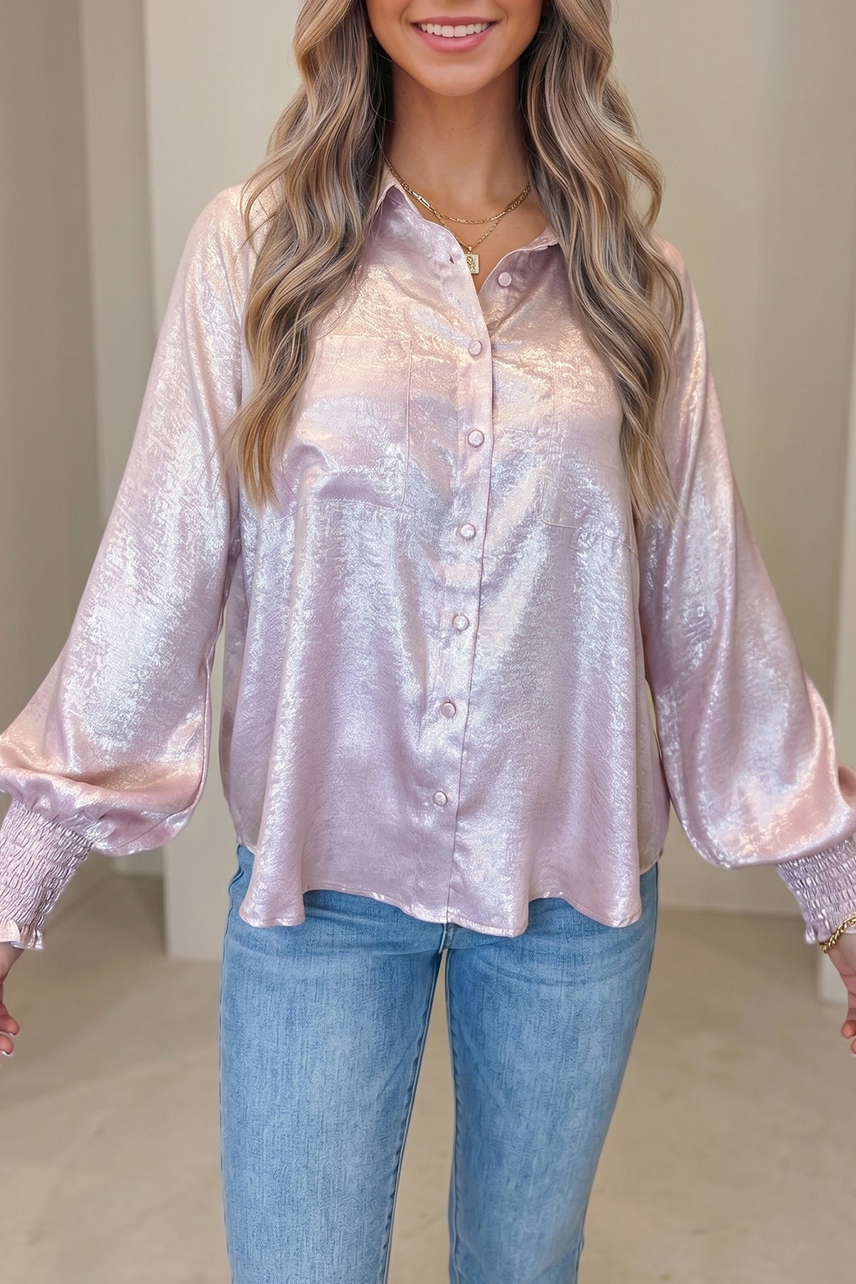 Delicacy Button Front Ruffle Cuffs Back Paneling Shirt