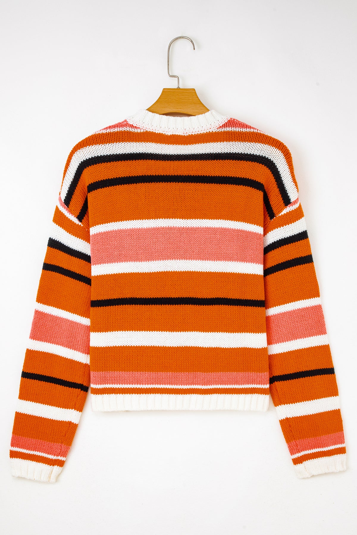 Orange Stripe Drop Shoulder Cropped Pullover Sweater