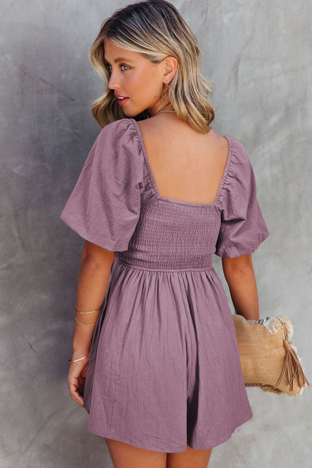 Valerian Square Neck Ruched Puff Sleeve Romper
