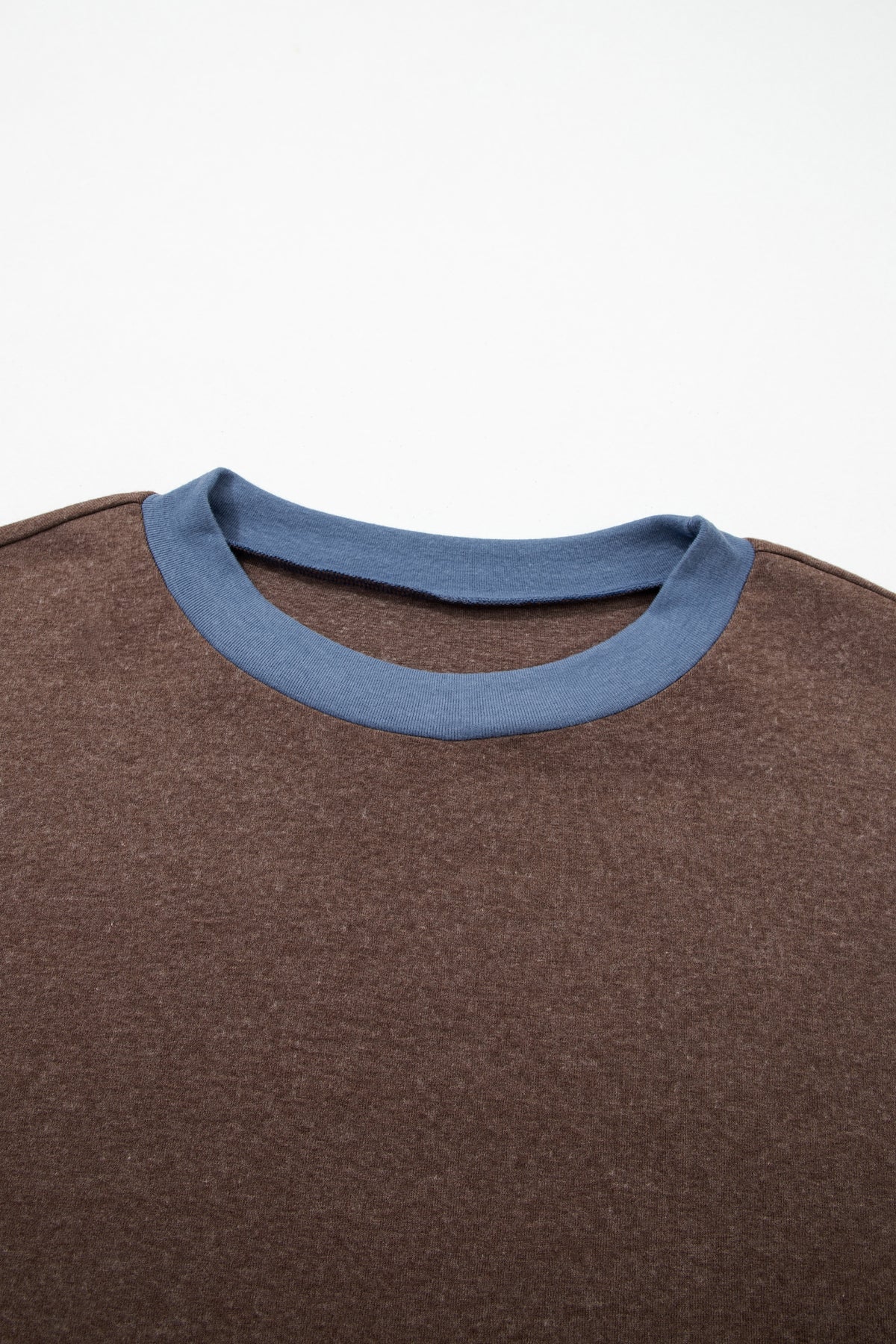 Dark Brown Long-Sleeve Round-Neck Patchwork Color-Block Plus Size Set