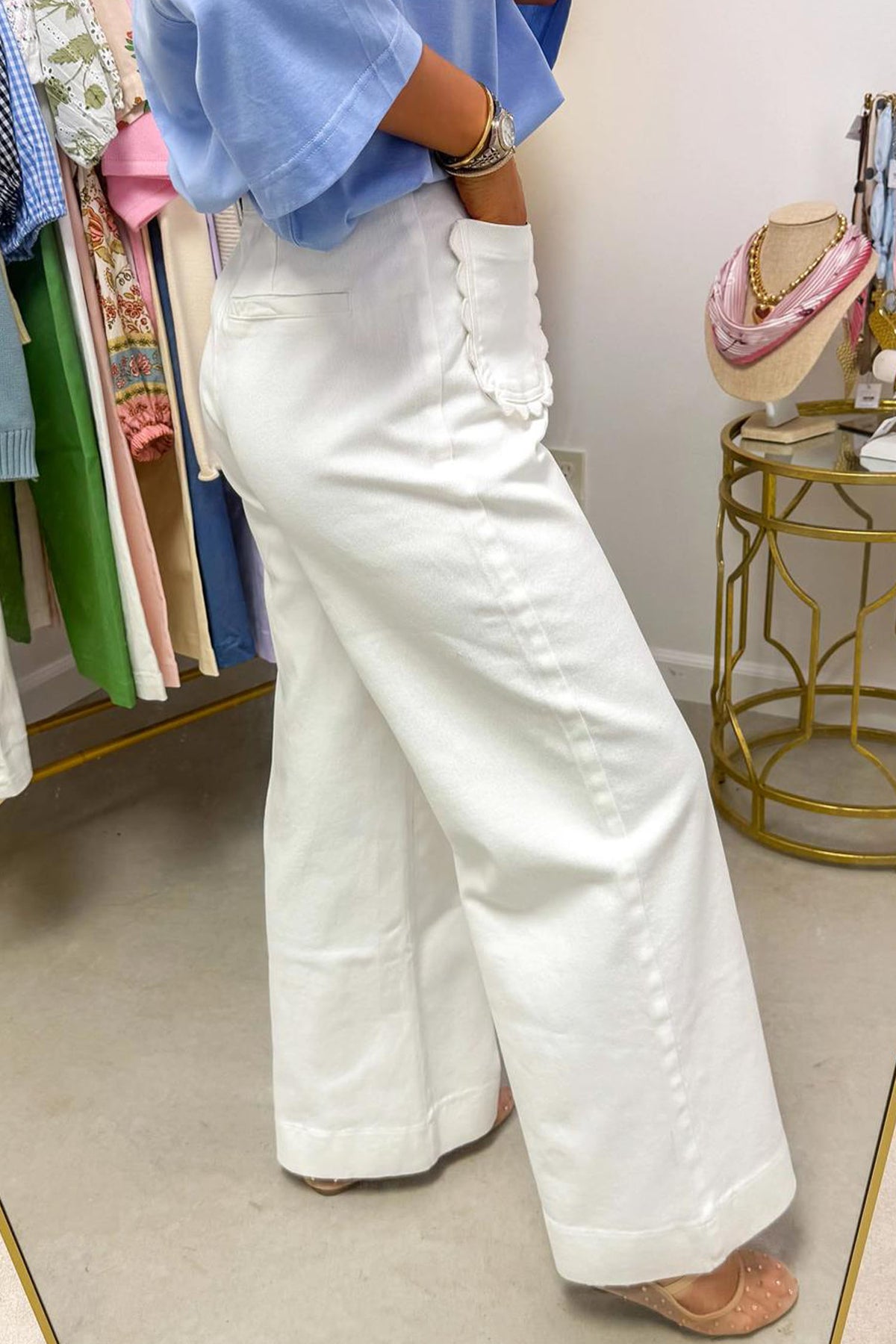 Yellow Solid Scalloped Patch Pocket Shift Jeans