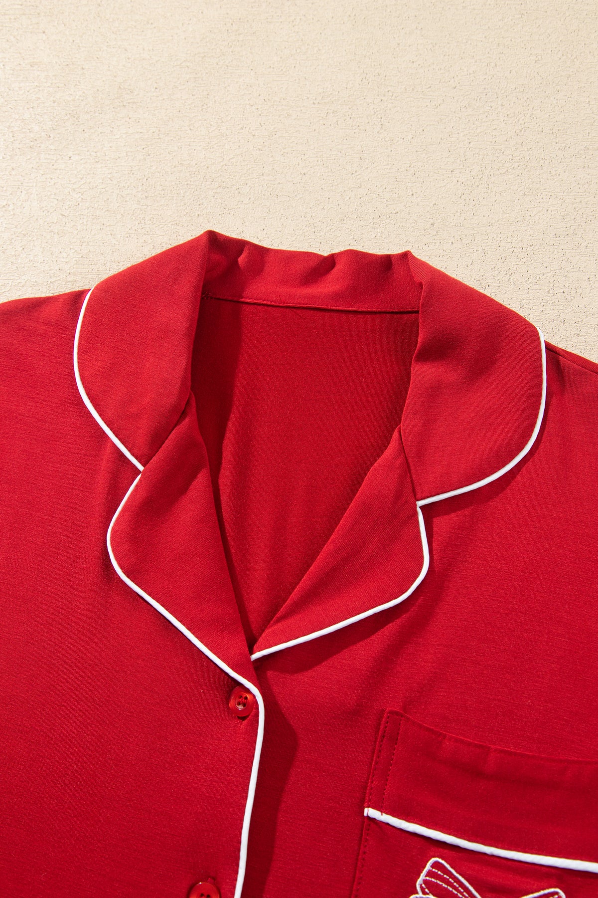 Racing Red Bow Pocket Long Sleeve Pajama Set