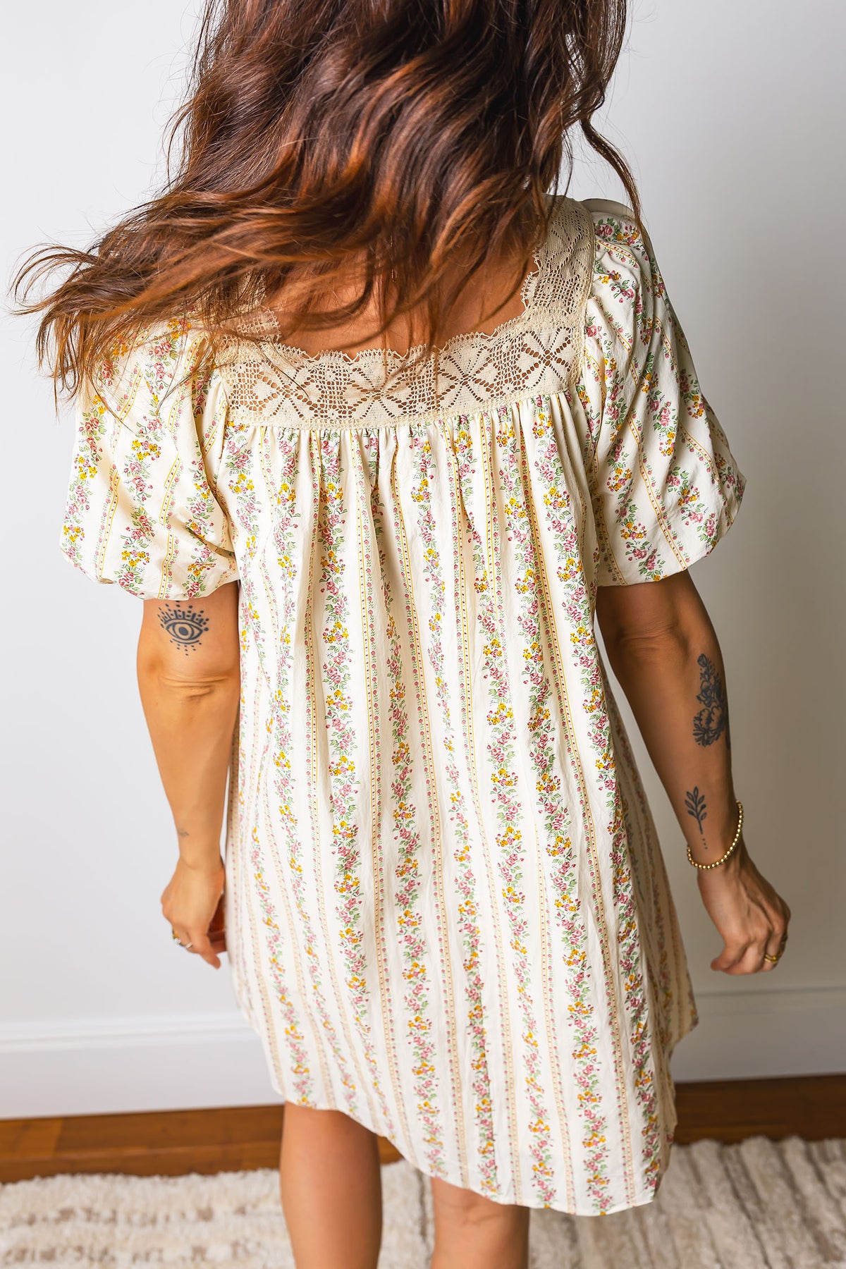 Multicolour Floral Bow Lace Mini Dress