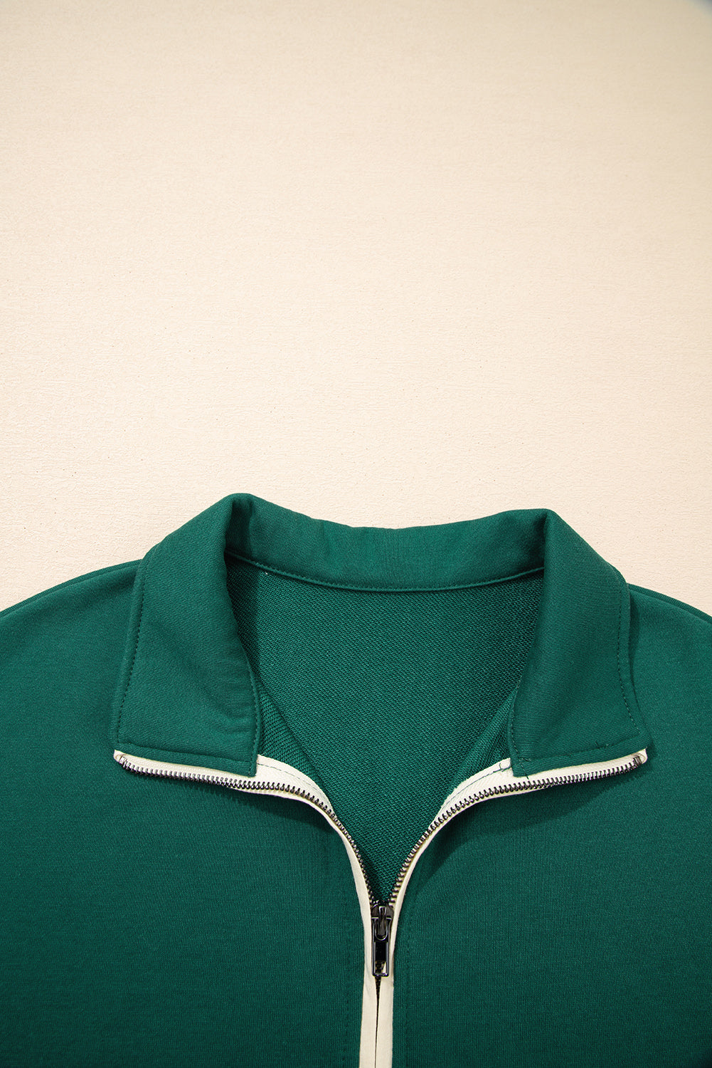 Evergreen Zip Collar Long Sleeve Ruffle Hem Mini Dress
