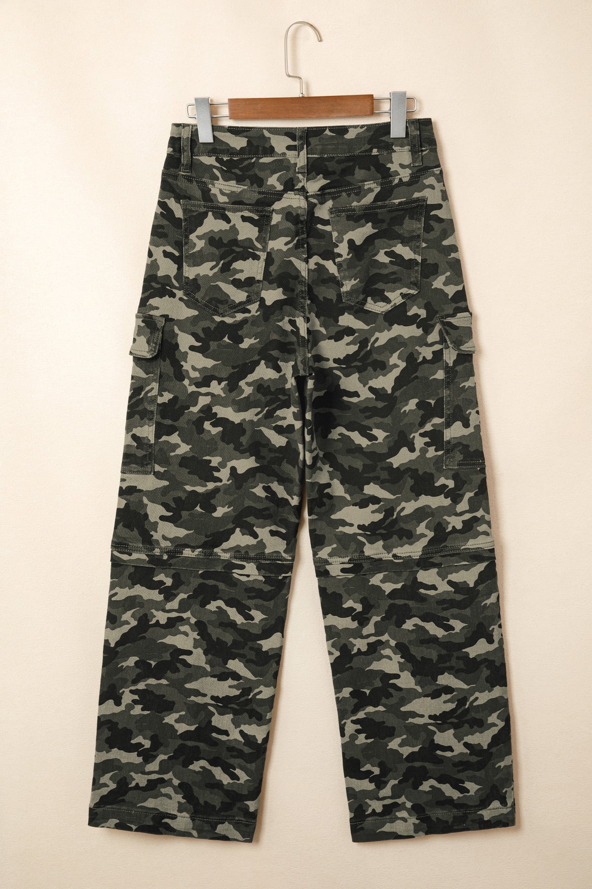 Green Camouflage Print Multi Pocketed Denim Pants