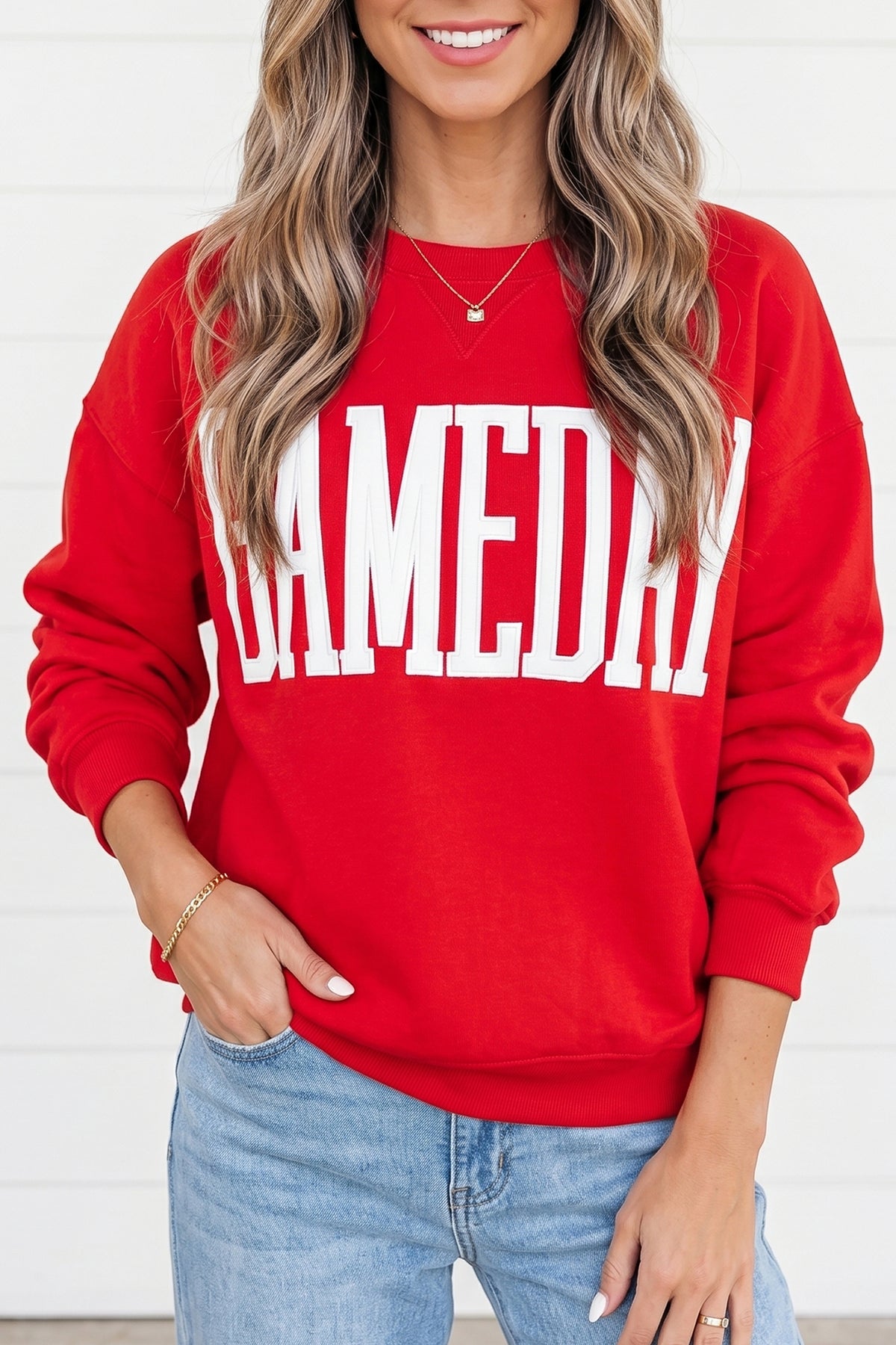 Sky Blue GAMEDAY Embroidered Patch Pattern Shift Sweatshirt
