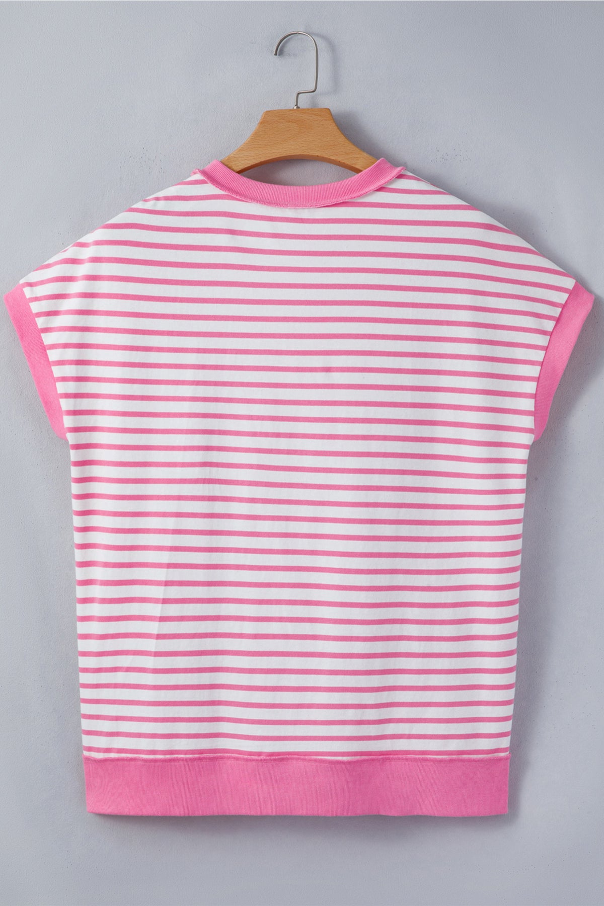 Pink Stripe Half Placket High Low Short Sleeve Top