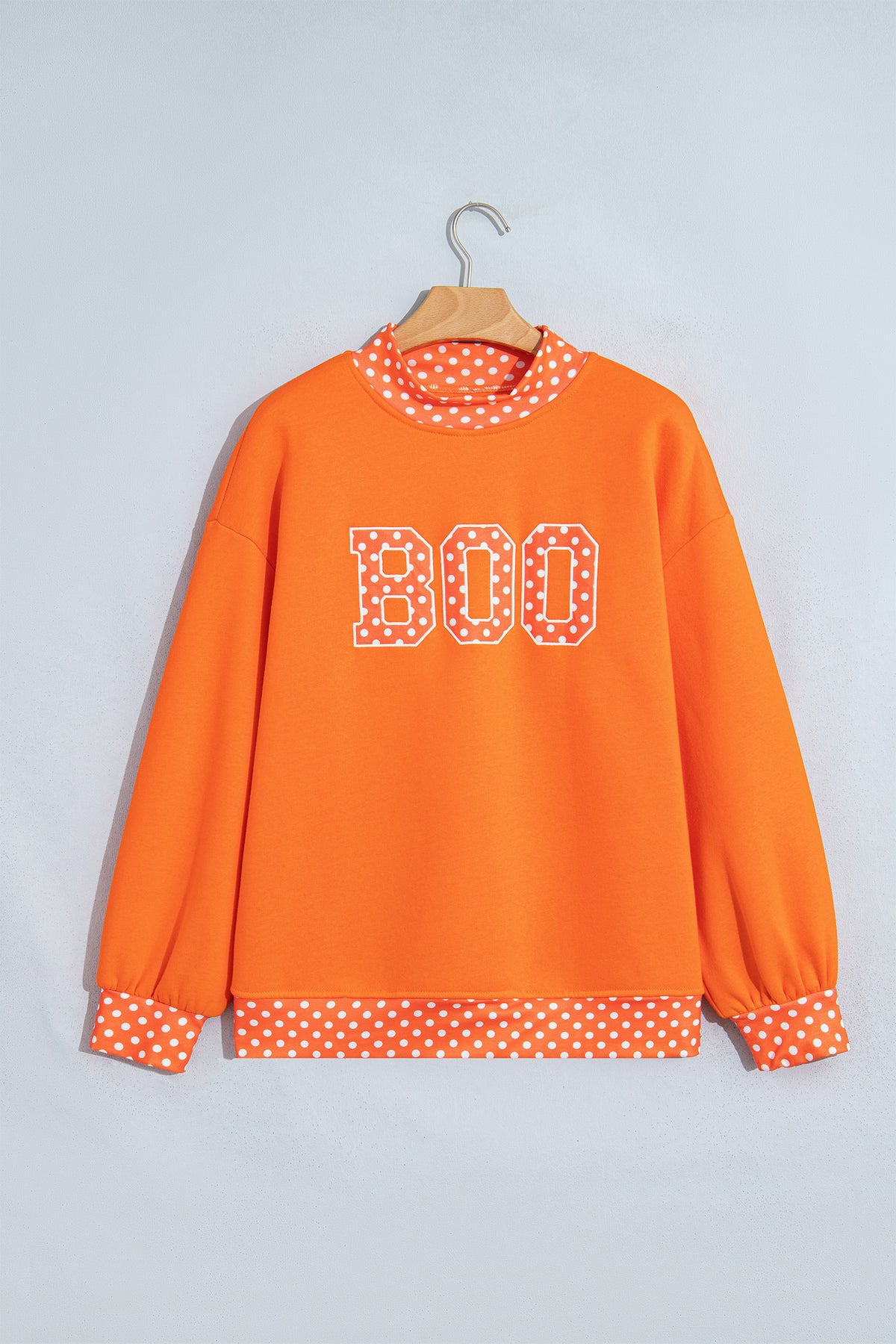 Dirty blue Polka Dot Letter Print Mock Neck Sweatshirt
