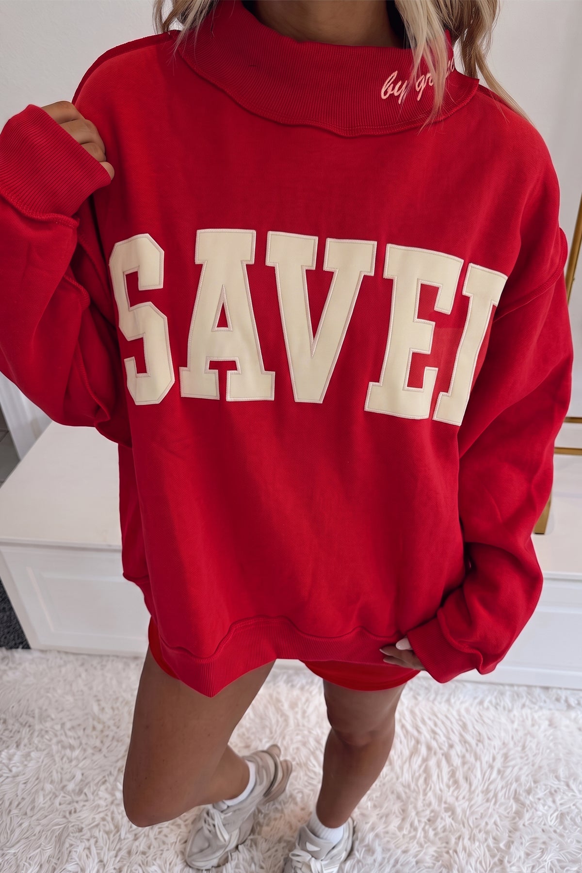 Pink Saved By Grace Embroidered High Neck Sweatshirt