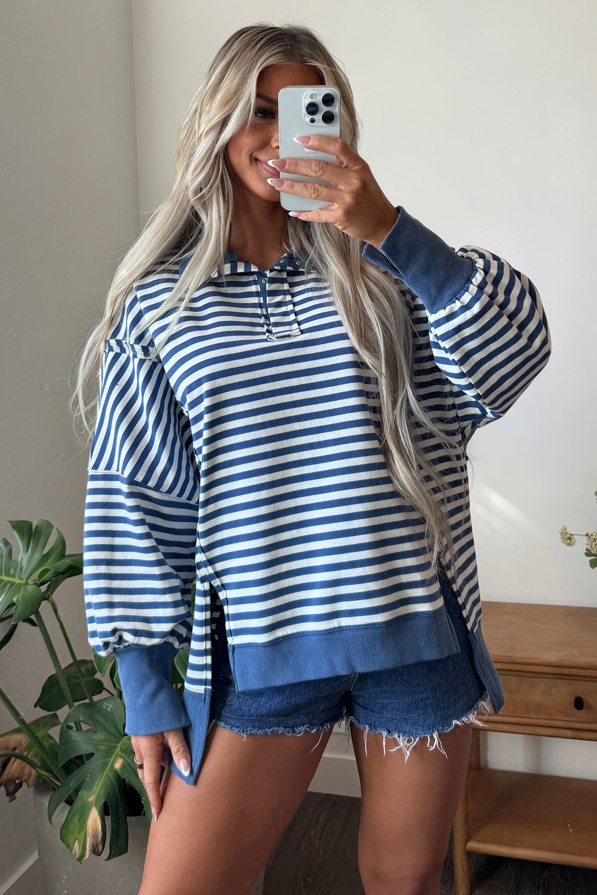 Brown Stripe Color Block Trim Pullover Sweatshirt