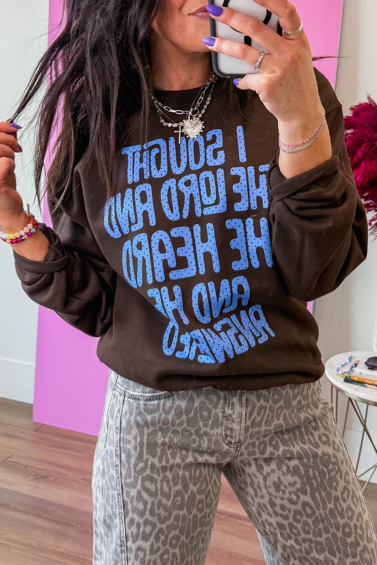 Coffee Polka Dot Slogan Print Pullover Sweatshirt