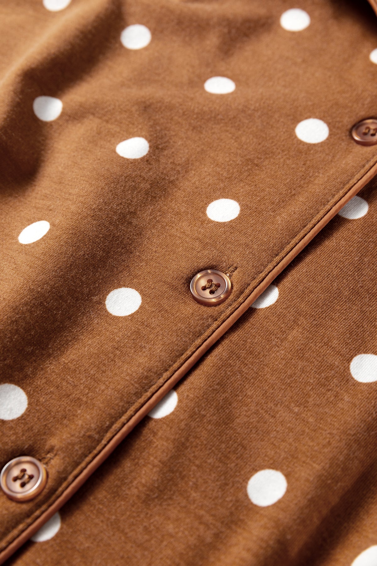 Brown Polka Dot Print Long Sleeve Shirt Pant Pajama Set